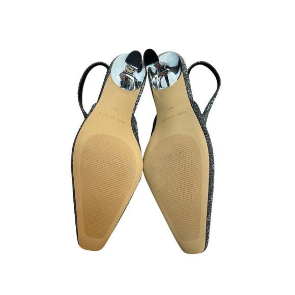 Ann Taylor Kitten Heels Shimmer Square Toe Slingback Pumps Silver Sparkle 8 - Picture 10 of 12